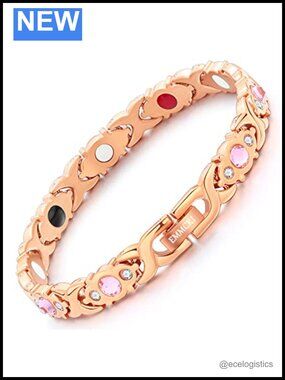 Magnetic Bracelet 3500 Gauss Stainless Steel Crystal Adjustable Therapy